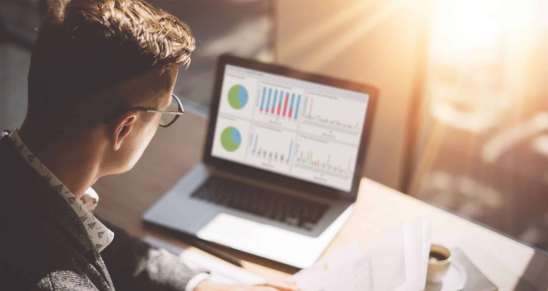 A man looking at data on his laptop