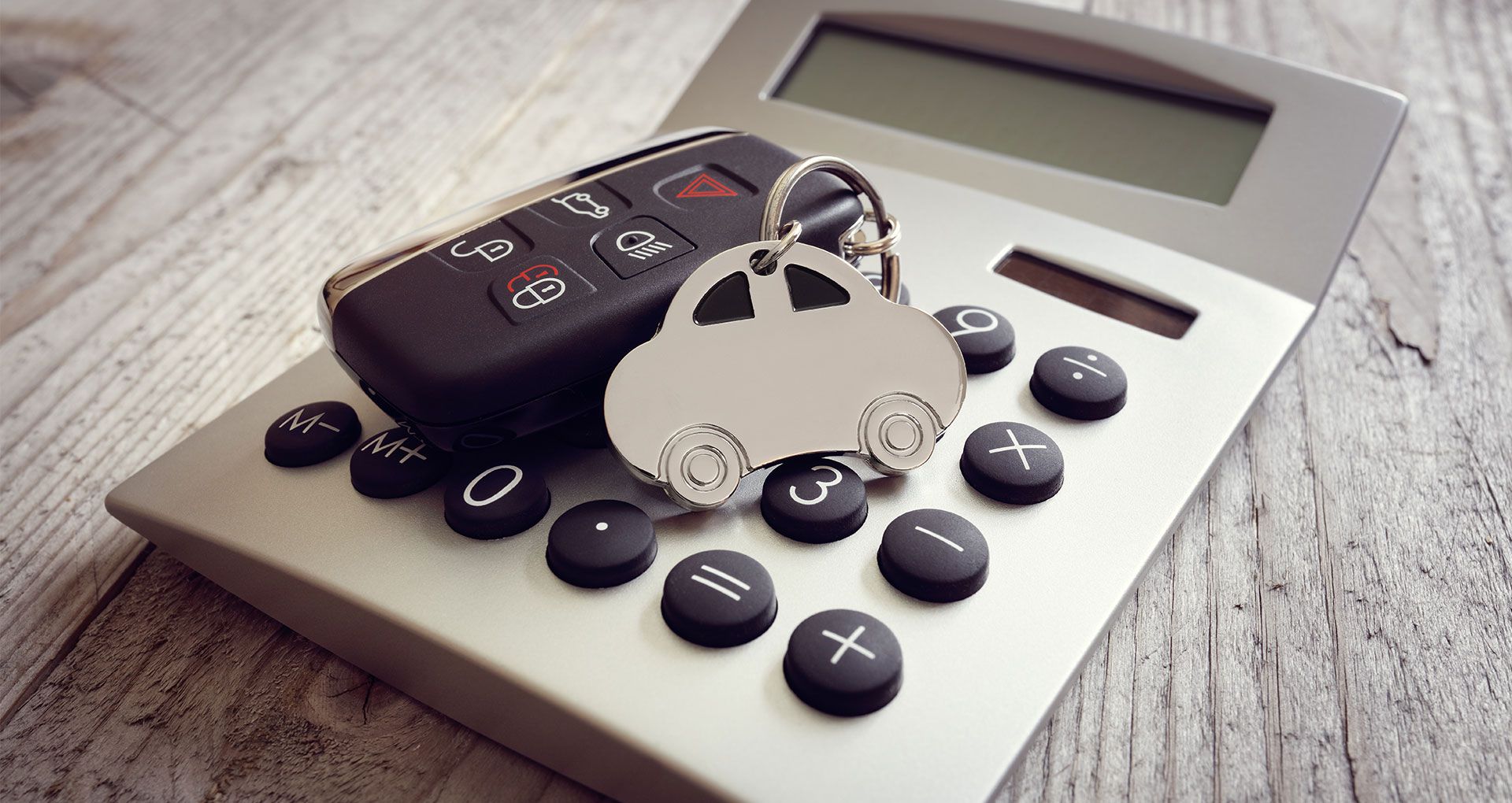A calculator and a set of car keys