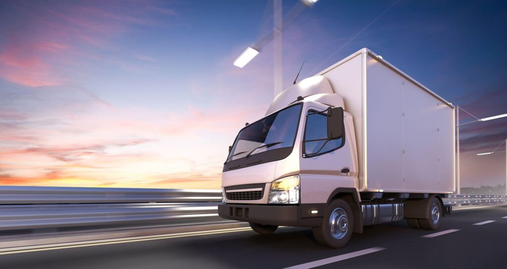 a 3d model of a truck driving down a highway